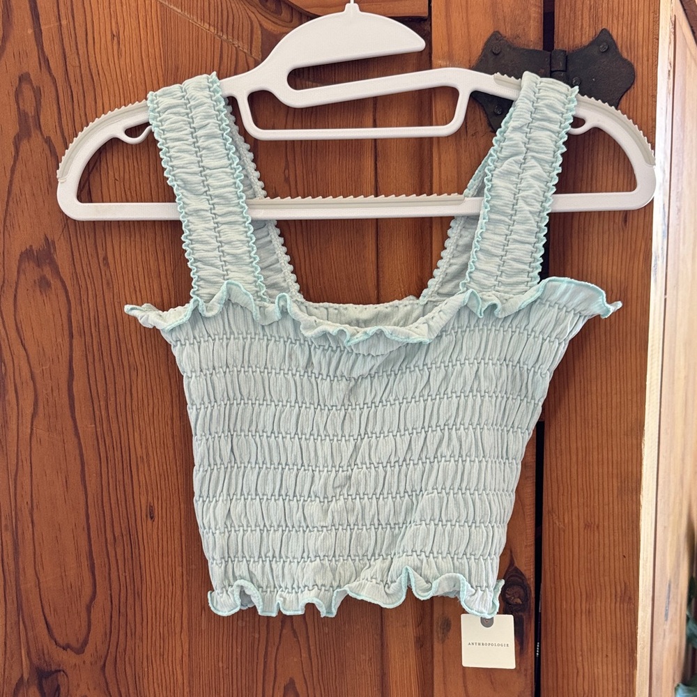 Anthropologie Light Blue Smocked Crop Top